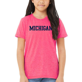 Block Michigan Youth Triblend T-Shirt - Charity Pink