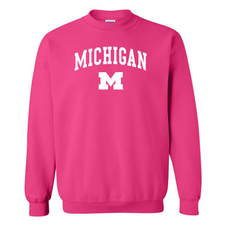 Michigan Arch Logo Crewneck Sweatshirt - Heliconia