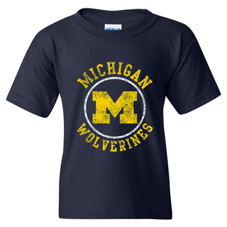 Michigan Distressed Circle Logo Youth T-Shirt - Navy