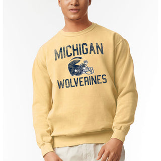 Michigan Faded Football Helmet CC Crewneck - Butter