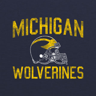 Michigan Faded Football Helmet CVC Jersey Youth T-Shirt - Heather Midnight Navy