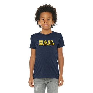 Michigan Hail Outline Youth Triblend T-Shirt - Solid Navy