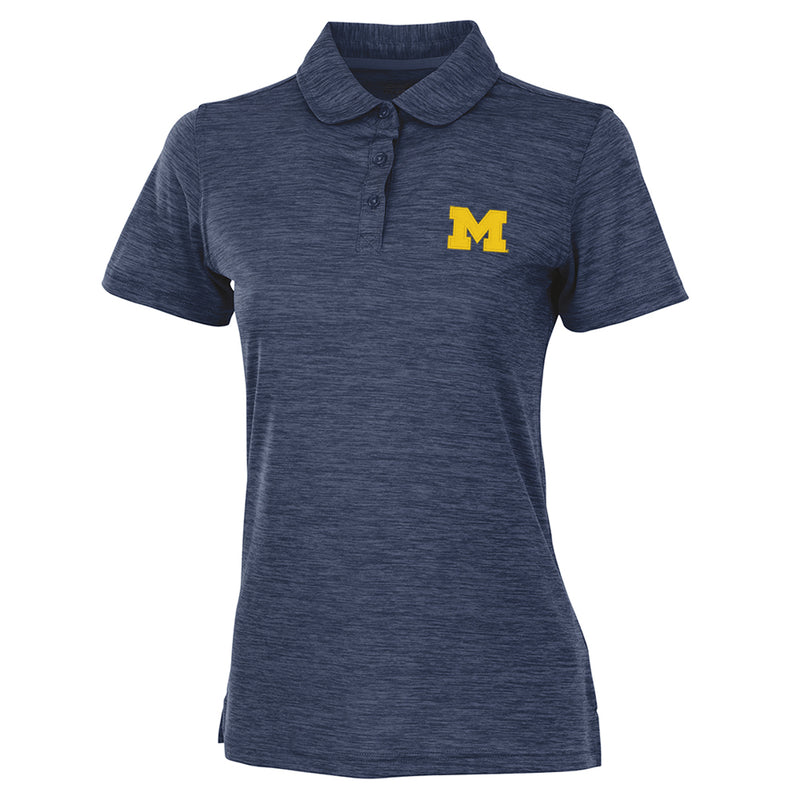 Michigan Wolverines Primary Logo Womens Space Dye Performance Polo - Navy