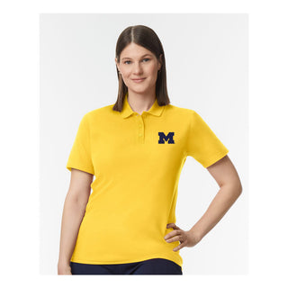 Michigan Block M EMB Womens Softstyle Pique Polo