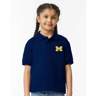 Michigan Block M EMB Youth Dryblend Jersey Polo - Navy