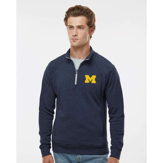 Michigan Block M EMB JA Triblend 1/4-Zip Sweatshirt - True Navy Triblend