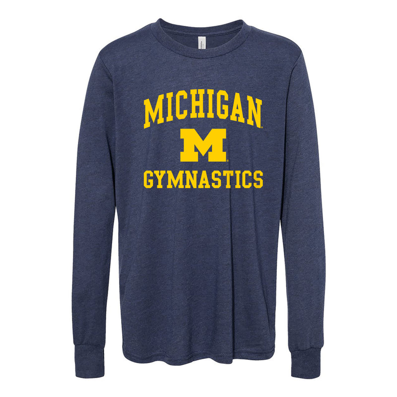 Michigan Arch Logo Gymnastics Youth CVC Long Sleeve - Heather Navy