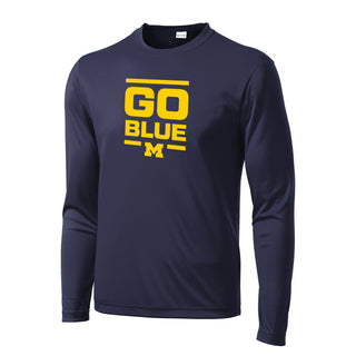 Michigan Go Blue Stripes Youth Performance Long Sleeve - True Navy