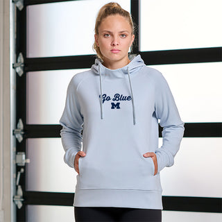 Michigan Spirited Script Womens Apex Fleece Hood - Ice Blue