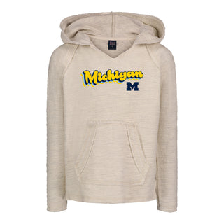 Michigan Groovy Script Youth Bonfire Baja Terry Hoodie - Oatmeal