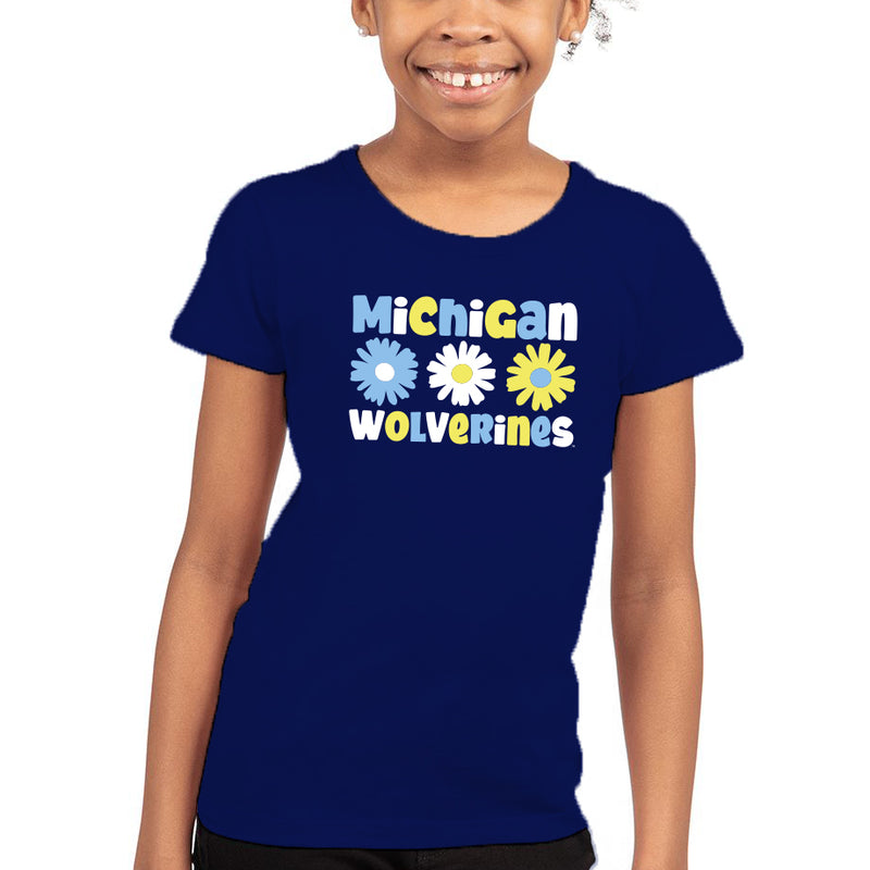 Michigan Daisy Dot Girls Princess T-Shirt - Midnight