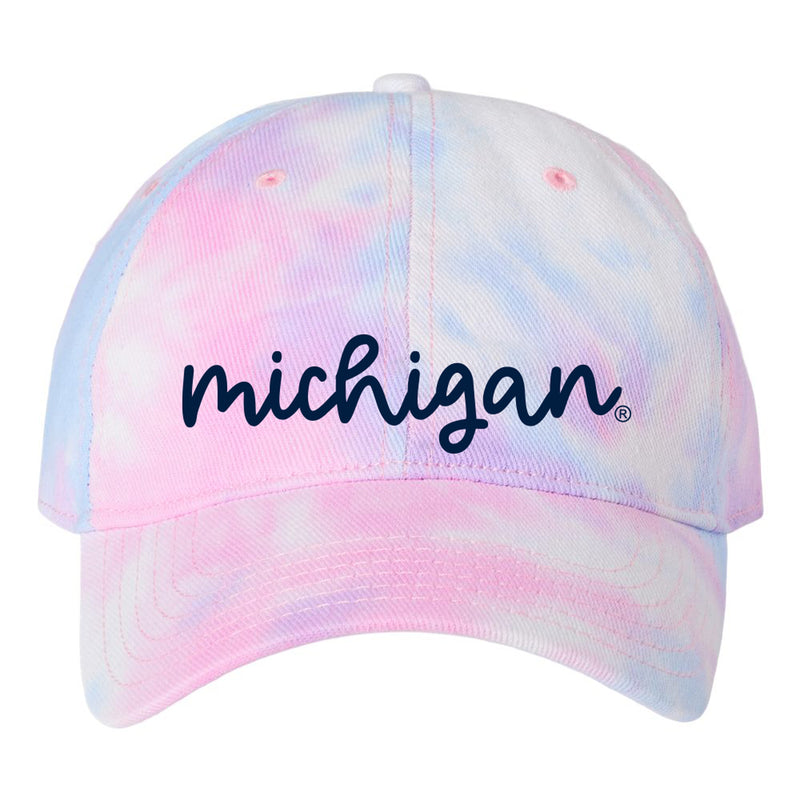 Michigan Pretty Script EMB Tie-Dye Hat - Cotton Candy