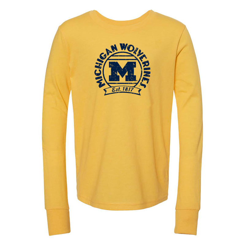 Michigan Deco Stamp Youth Jersey Long Sleeve Tee - Heather Yellow Gold