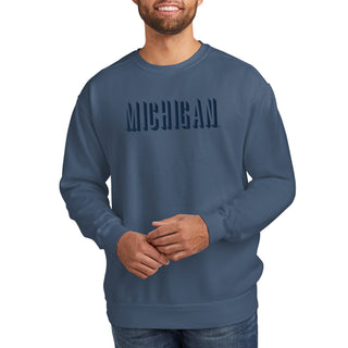 University of Michigan Shadow Compact Comfort Colors Crewneck - Blue Jean