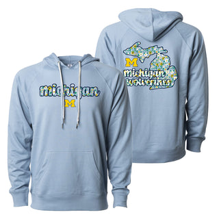 Michigan Flower Pattern State Terry Hoodie - Misty Blue