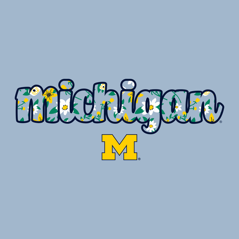 Michigan Flower Pattern State Terry Hoodie - Misty Blue