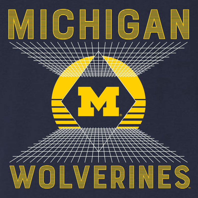 Michigan Vaporwave Grid Canvas Triblend T-shirt - Solid Navy Triblend
