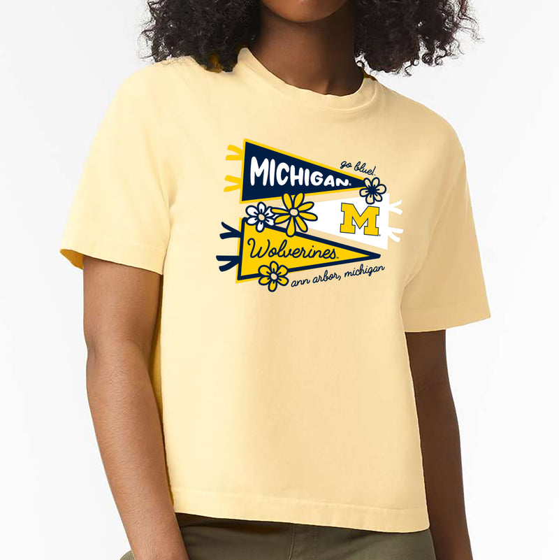 Michigan Cute Pennant Womens CC Boxy T-Shirt - Butter