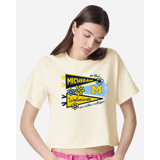 Michigan Cute Pennant Women's Fine Jersey Boxy Tee - Creme