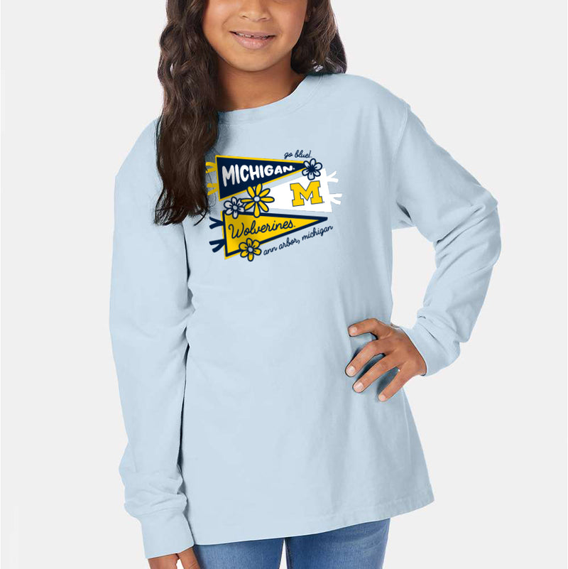 Michigan Cute Pennant Youth Comfortwash Long Sleeve - Soothing Blue