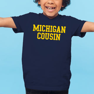 Michigan Basic Block Cousin Youth T-Shirt - Navy