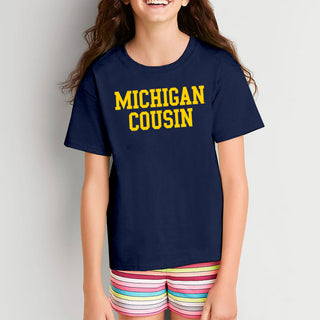 Michigan Basic Block Cousin Youth T-Shirt - Navy