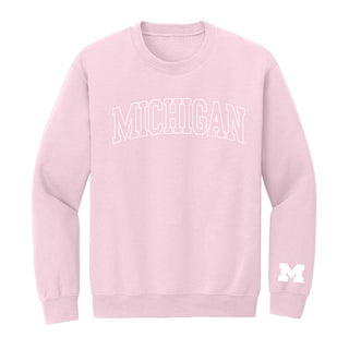 Michigan Tonal Arch with Wrist Print Crewneck - Light Pink