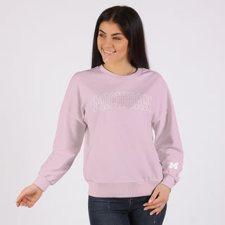 Michigan Tonal Arch with Wrist Print Crewneck - Light Pink