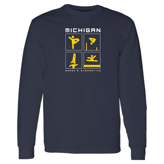 Michigan Women's Gymnastics Action Squares Long Sleeve T-Shirt - Navy