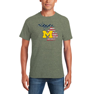 Michigan Patriotic State Silhouette T-Shirt - Heather Military Green