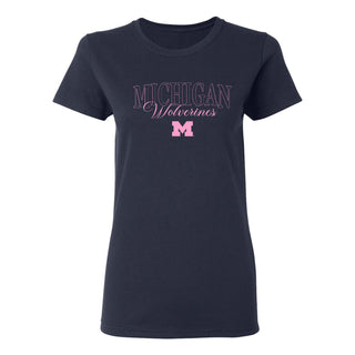 Michigan Pink Outline Womens T-Shirt - Navy