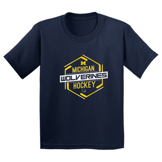 Michigan Wolverines Hockey Hex Youth T-Shirt - Navy