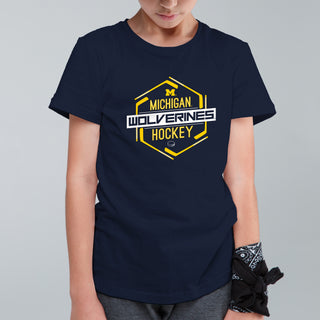 Michigan Wolverines Hockey Hex Youth T-Shirt - Navy