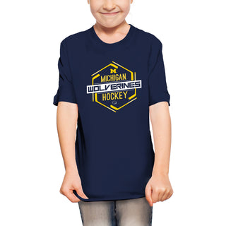 Michigan Wolverines Hockey Hex Youth T-Shirt - Navy