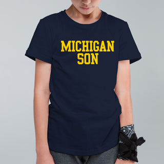Michigan Basic Block Son Youth T-Shirt - Navy