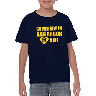 Michigan Somebody in Ann Arbor Loves Me Youth T-Shirt - Navy