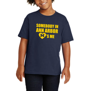 Michigan Somebody in Ann Arbor Loves Me Youth T-Shirt - Navy
