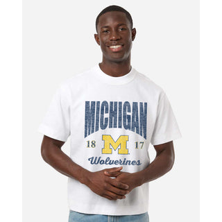 Michigan Giving Noise Unisex Heavyweight Cotton Mid-Length Tee - White