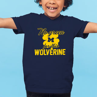 Michigan No Green For This Wolverine Script Youth T-Shirt - Navy