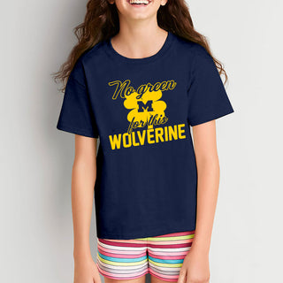 Michigan No Green For This Wolverine Script Youth T-Shirt - Navy