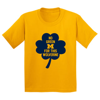Michigan No Green For This Wolverine Clover Youth T-Shirt - Gold