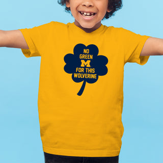 Michigan No Green For This Wolverine Clover Youth T-Shirt - Gold