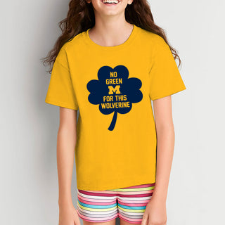 Michigan No Green For This Wolverine Clover Youth T-Shirt - Gold