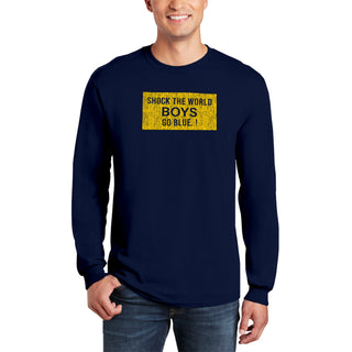 Michigan Wolverines Distressed Shock the World Long Sleeve T-Shirt - Navy