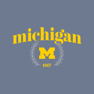 Michigan Graceful Laurel Womens Garment-Dyed Mid-Length Crewneck - Blue Jean