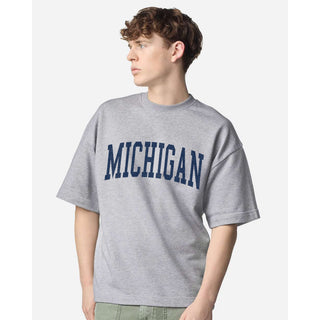 Michigan Enmeshed Mega Arch Unisex French Terry Ex Crew Top - Heather Grey