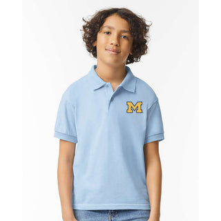 Michigan Block M Outline EMB Youth Dryblend Jersey Polo