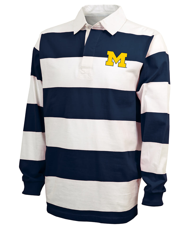 Michigan Block M Outline LC Classic Rugby Shirt - Navy/White