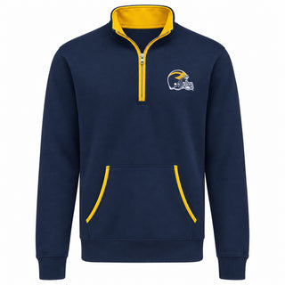 Michigan Football Helmet EMB BTB Trim 1/4 Zip - Navy/Maize