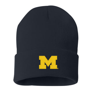 Michigan Primary Logo Solid Knit Cuffed Beanie - Navy